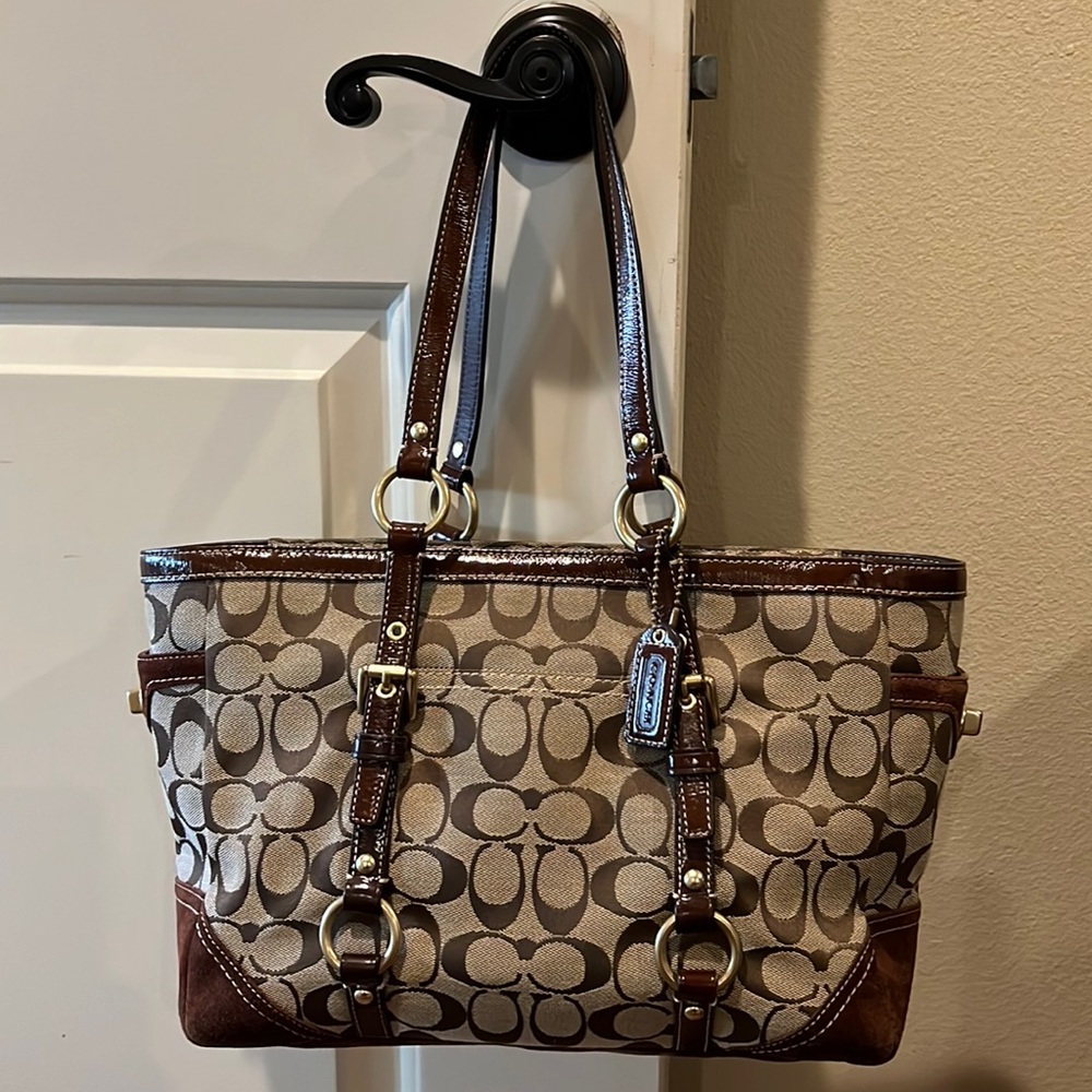Coach Brown and Tan Signature Satchel w/ Gold Hardware